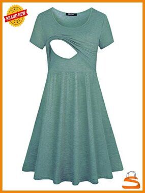 Floral Short Sleeve Maternity Nursing Breastfeeding Dress Soft Cotton Blend